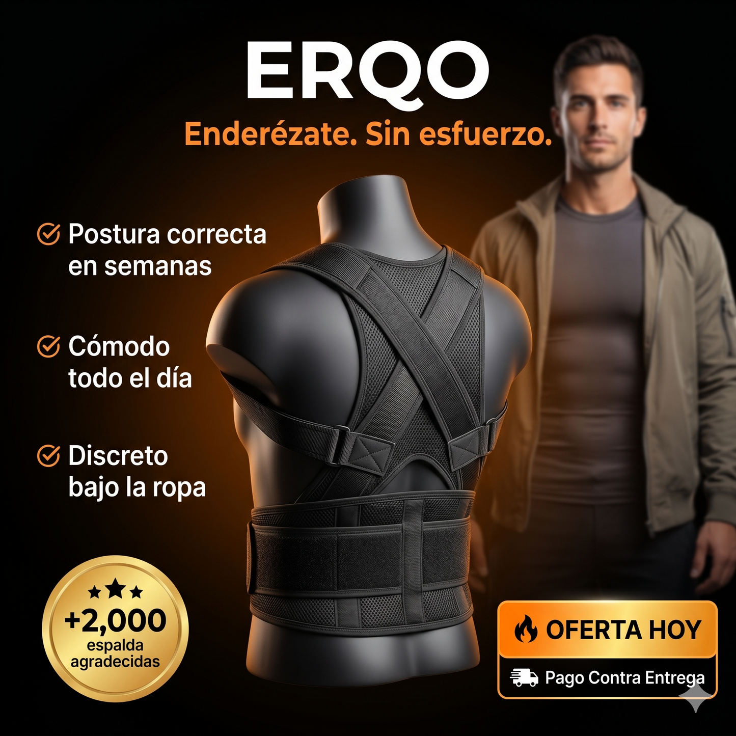 Erqo™ Corrector de Postura | Alivio de Espalda Desde el Primer Uso