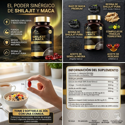 Shilajit con Maca Negra 100 Cápsulas | Energía y Vitalidad